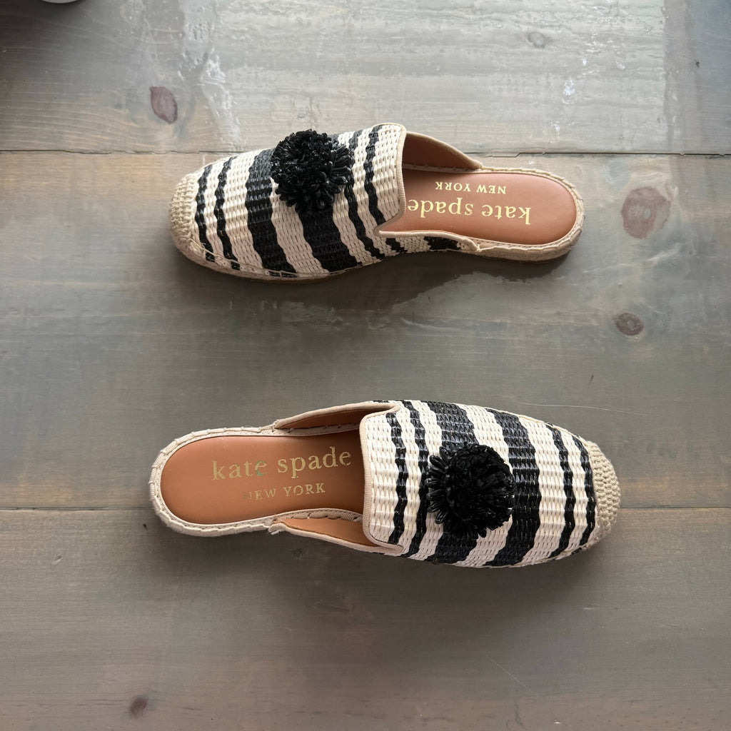 Kate Spade New York Tan Striped Solero Raffia Mules Sz 7 NWT