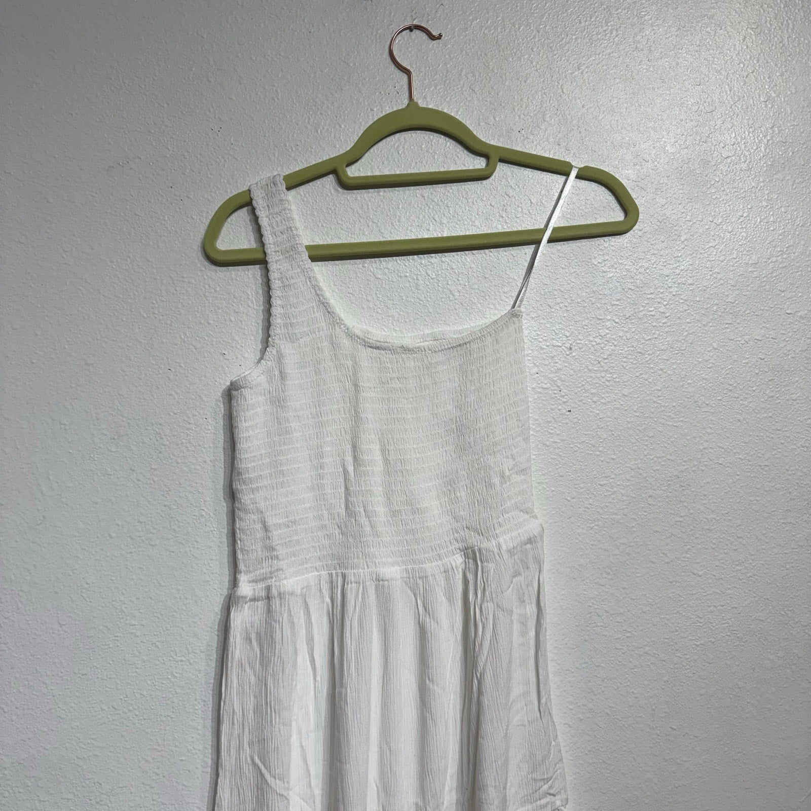 Becca Swim White Ponza Smocked One Shoulder Dress Sz M NWT