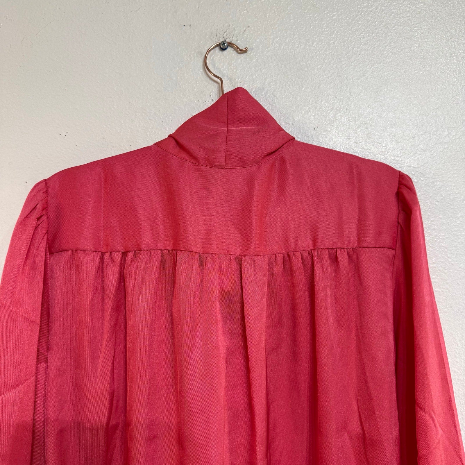 Ann Taylor Pink Tie Neck Blouse Long Sleeve Satin Top NWT Sz L