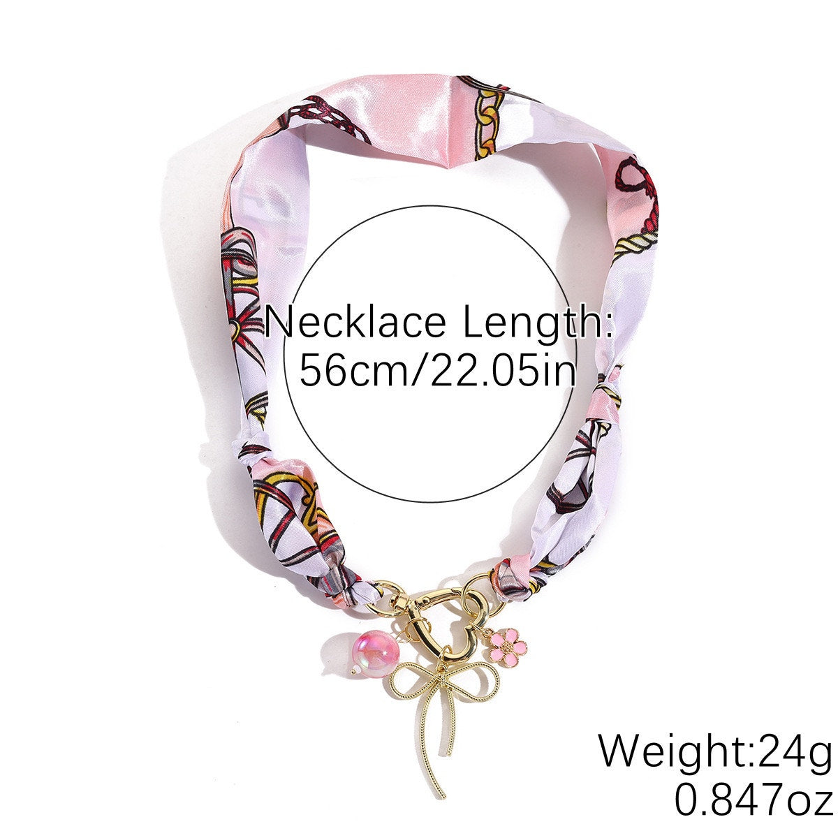 Pink Scarf Necklace Bow Charm Heart Pendant Coquette Statement Necklace NIB