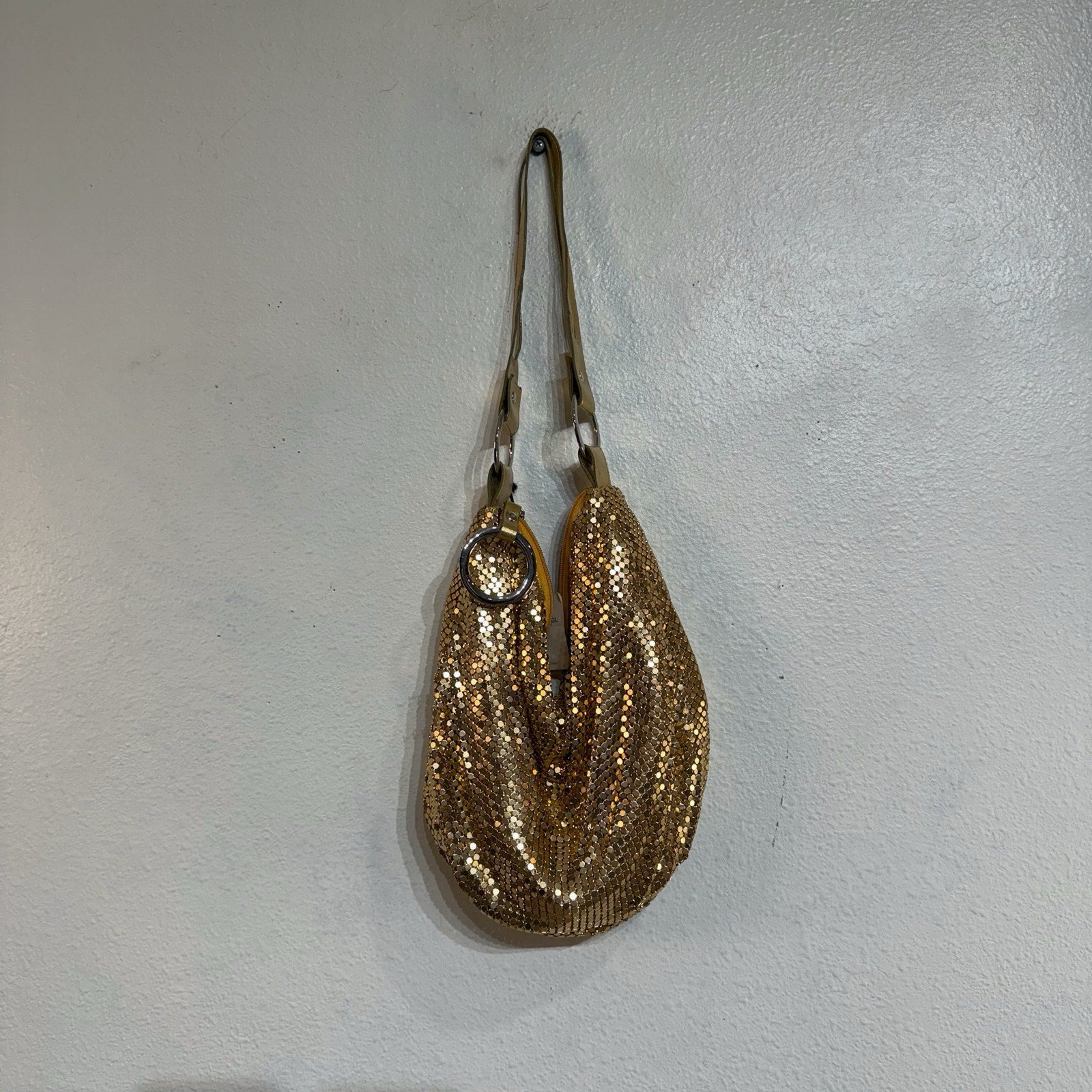 Hananel Gold Metallic Mesh Slouchy Chainmail Y2K Hobo Bag NWT