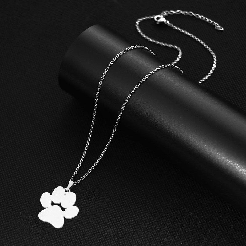 Silver Paw Print Necklace & Stud Earrings Pet Lover Jewelry Set NWOT