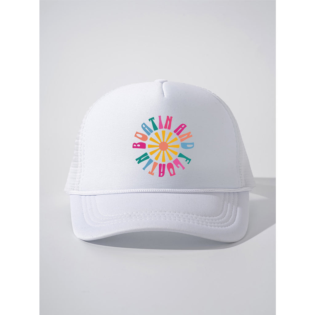 Boatin’ & Floatin’ Graphic White Mesh Snapback Trucker Hat NWOT