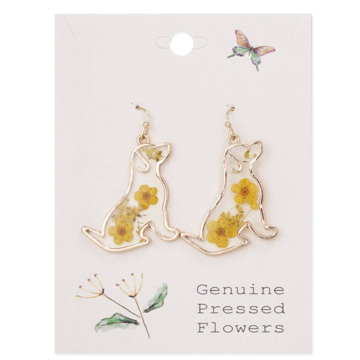 Floral Friend Gold Dog Dried Flower Earrings