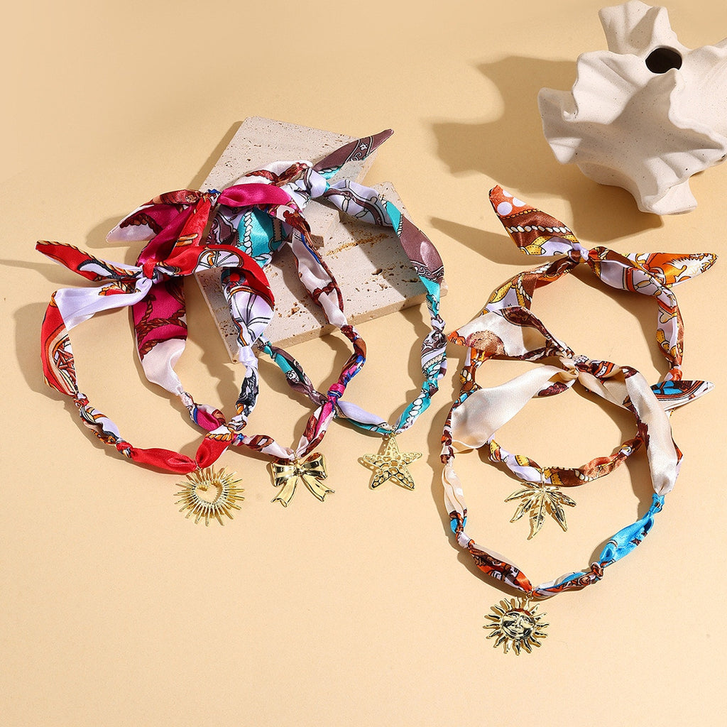 Coastal Starfish Scarf Necklace Gold Starfish Pendant Adjustable Choker NIB
