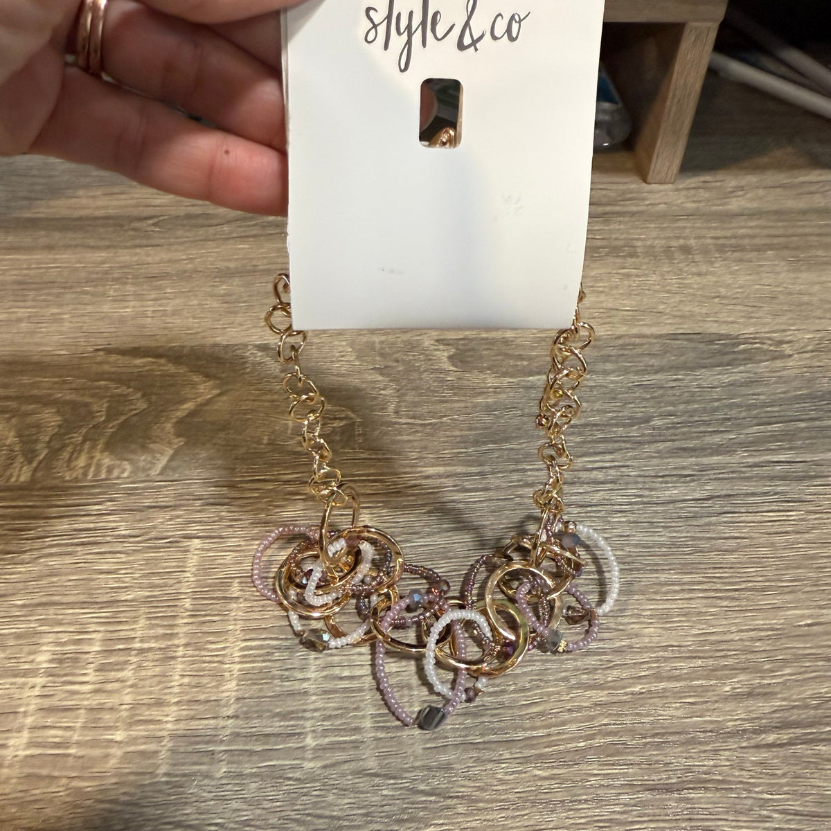 Style & Co Gold Purple Stone Beaded Link Statement Necklace NWT