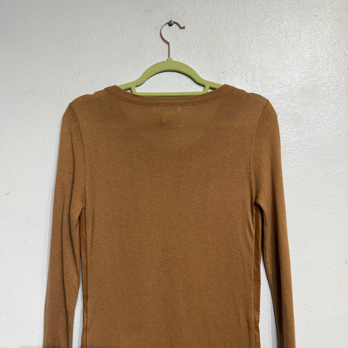 Neiman Marcus Camel Leather Front Knit Long Sleeve Dress Sz XS NWT