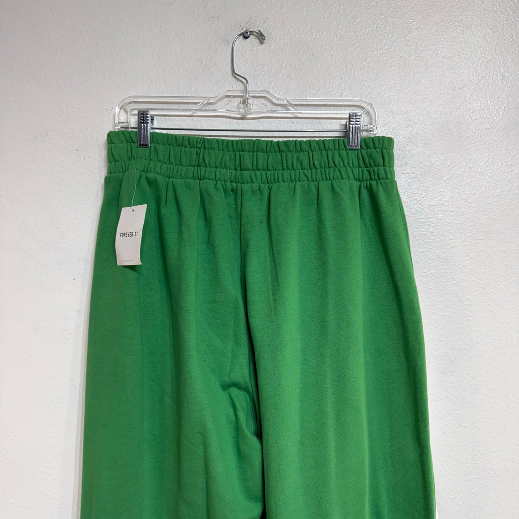 Forever 21 Green Tear Away Wide Leg Track Pants Sz L NWT