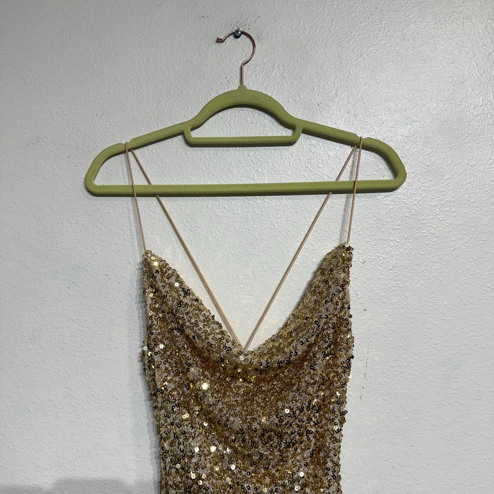B Darlin Gold Sequin Cowl Neck Mini Dress NWT Sz 11/12