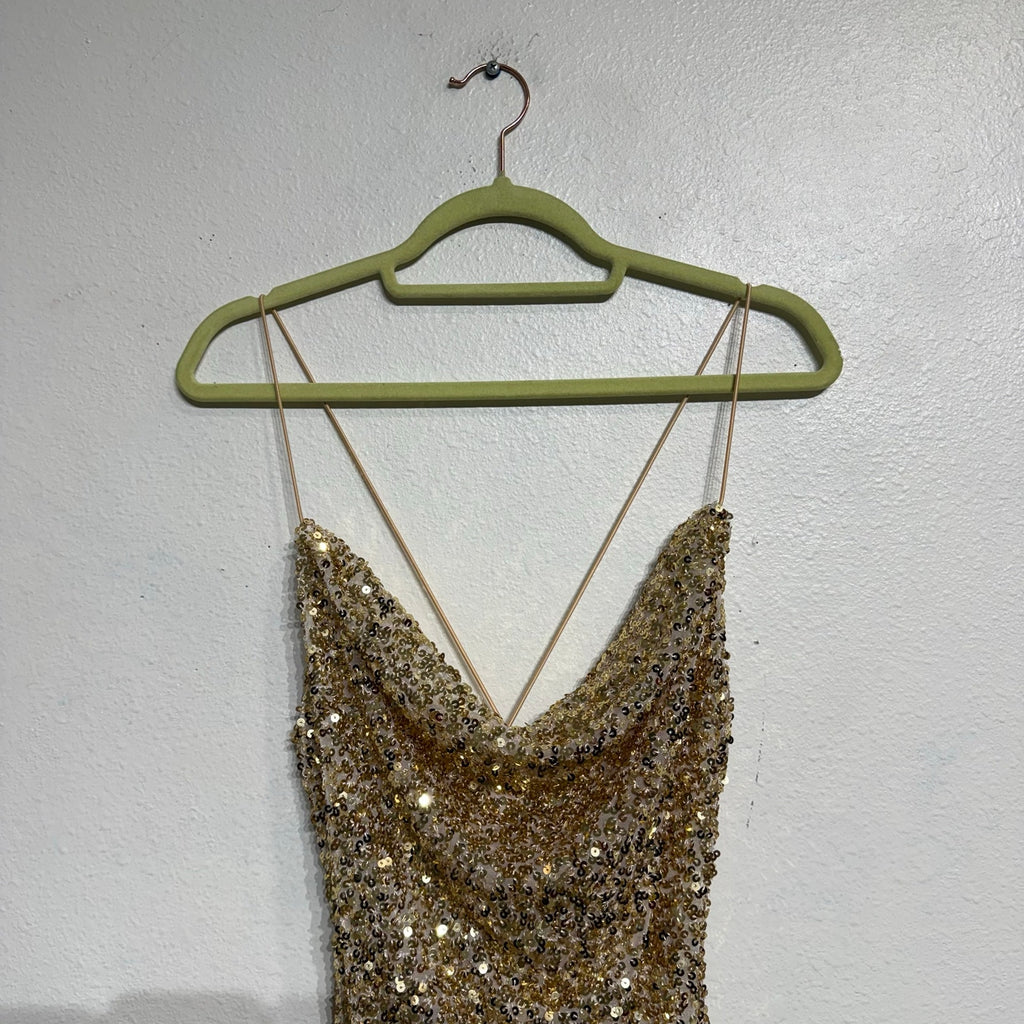 B Darlin Gold Sequin Cowl Neck Mini Dress NWT Sz 11/12