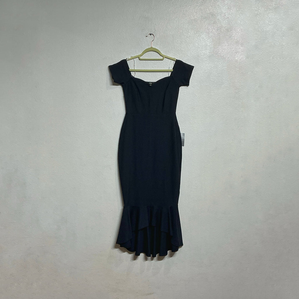 Lulus Midnight Blue How Much I Care Off-the-Shoulder Midi Dress Sz S NWT