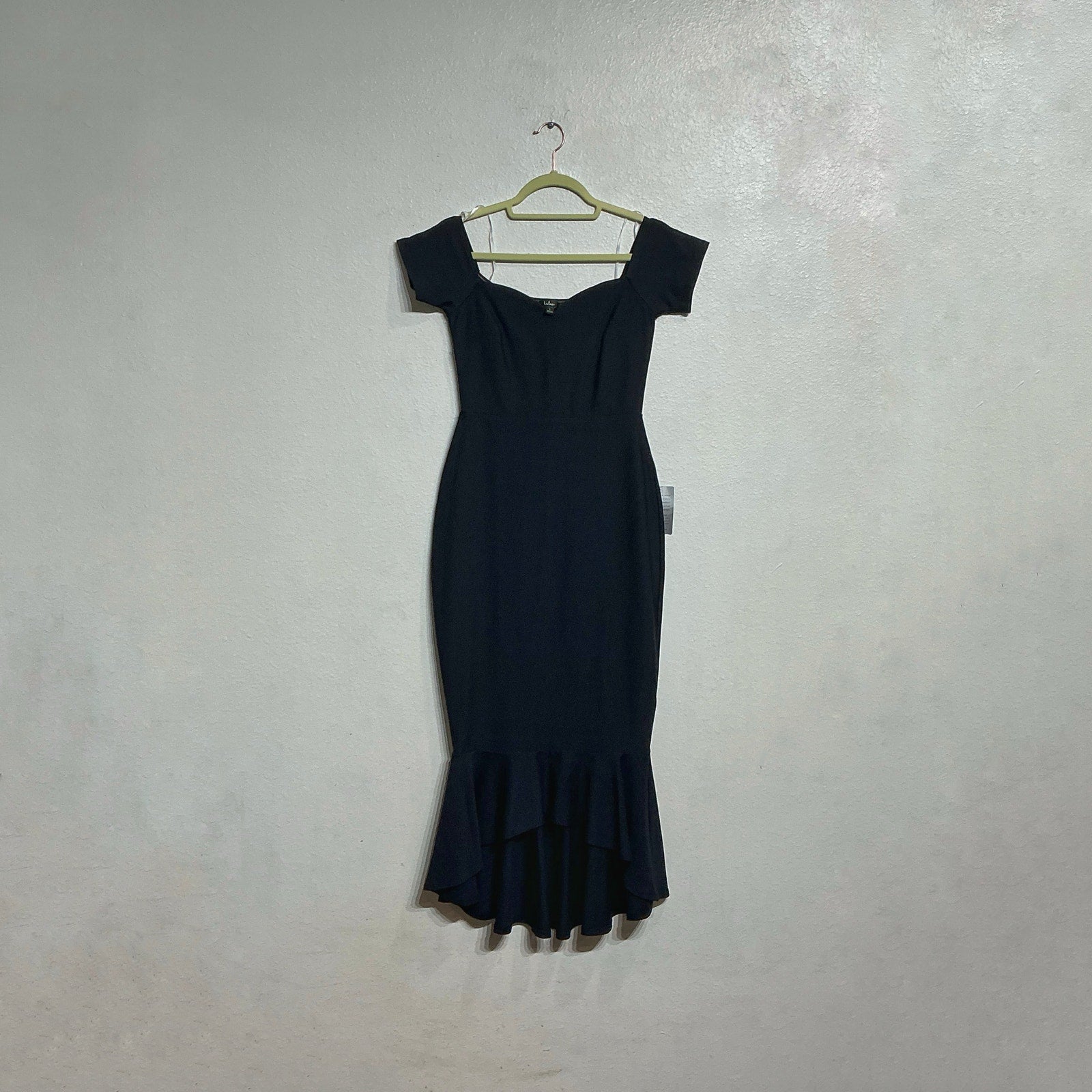 Lulus Midnight Blue How Much I Care Off-the-Shoulder Midi Dress Sz S NWT