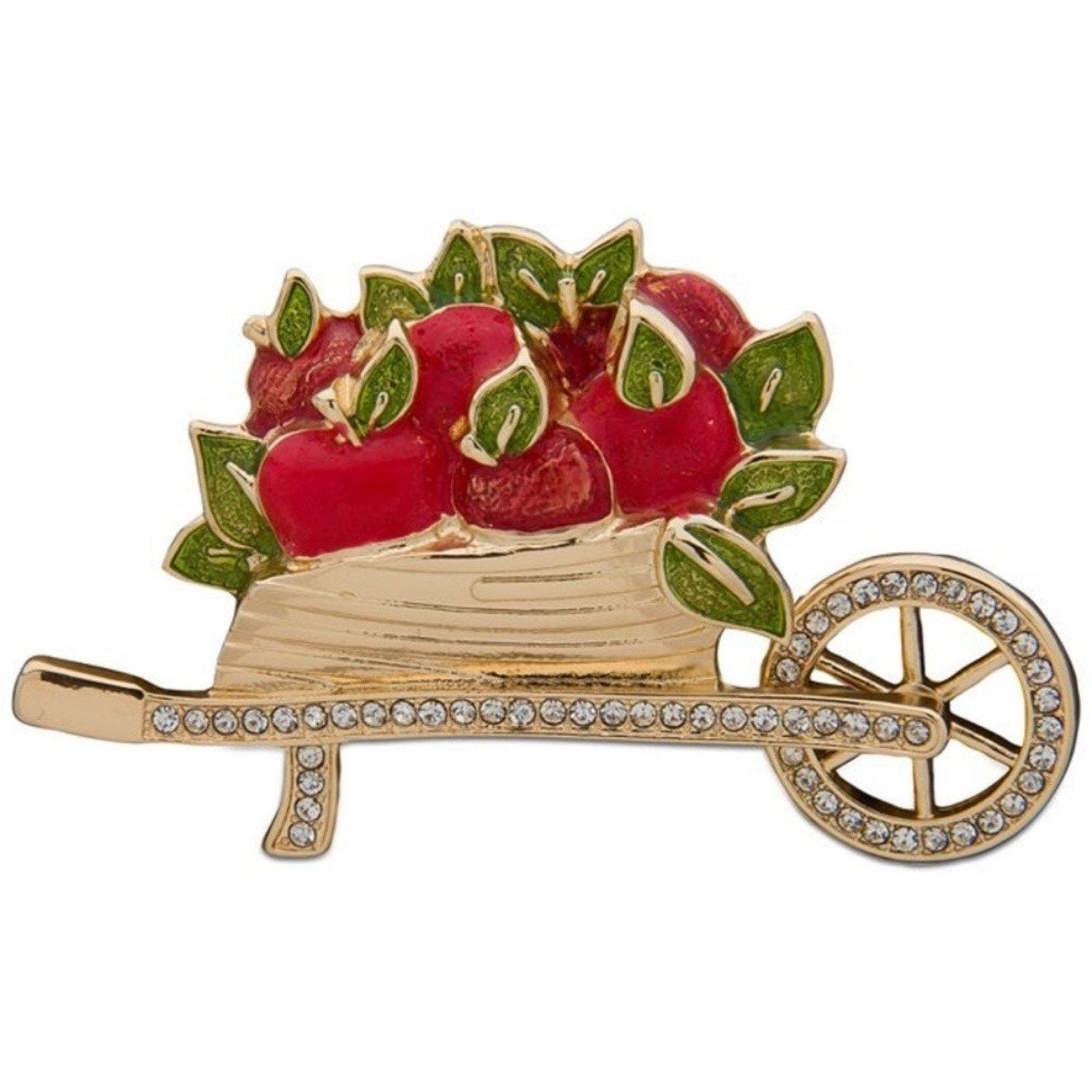 ANNE KLEIN Gold Tone Pavé Crystal Apple Wheelbarrow Pin Brooch NWT