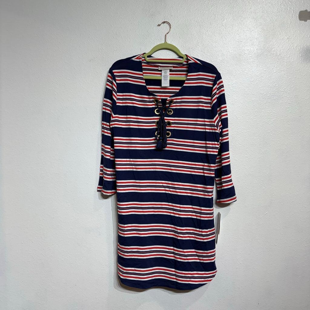 La Blanca Blue Sailor Striped Lace Up Cover Up Tunic Sz XS NWT