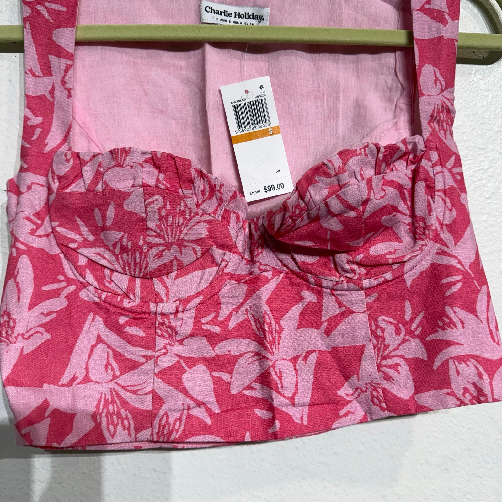 Charlie Holiday Pink Hibiscus Madonna Underwire Floral Crop Top Sz S NWT