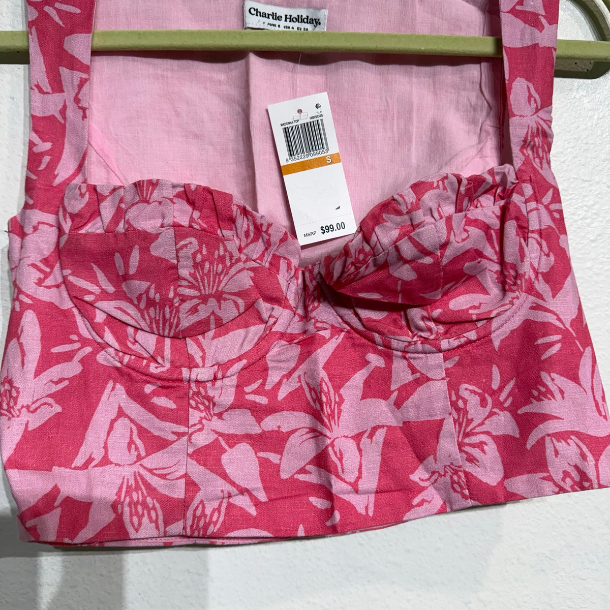 Charlie Holiday Pink Hibiscus Madonna Underwire Floral Crop Top Sz S NWT