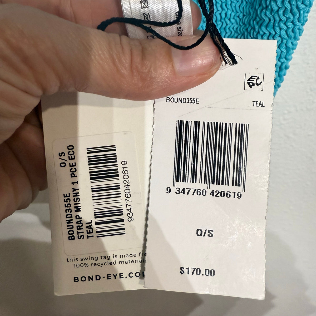 Bond Eye Teal Mishy Cutout One Piece Swimsuit Sz O/S NWT