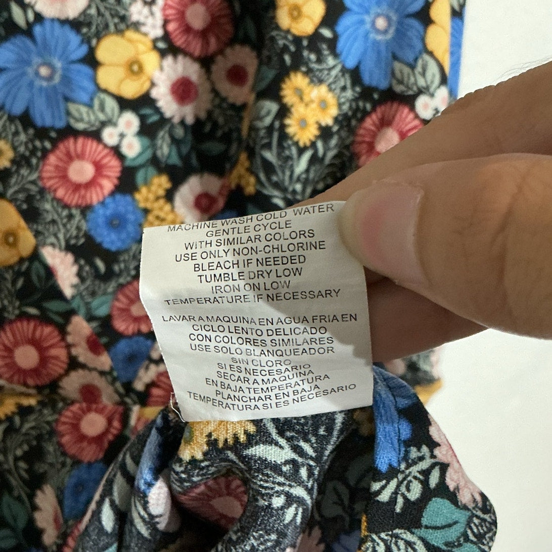 Lily White Black Floral Faux Wrap Peplum Blouse Sz S