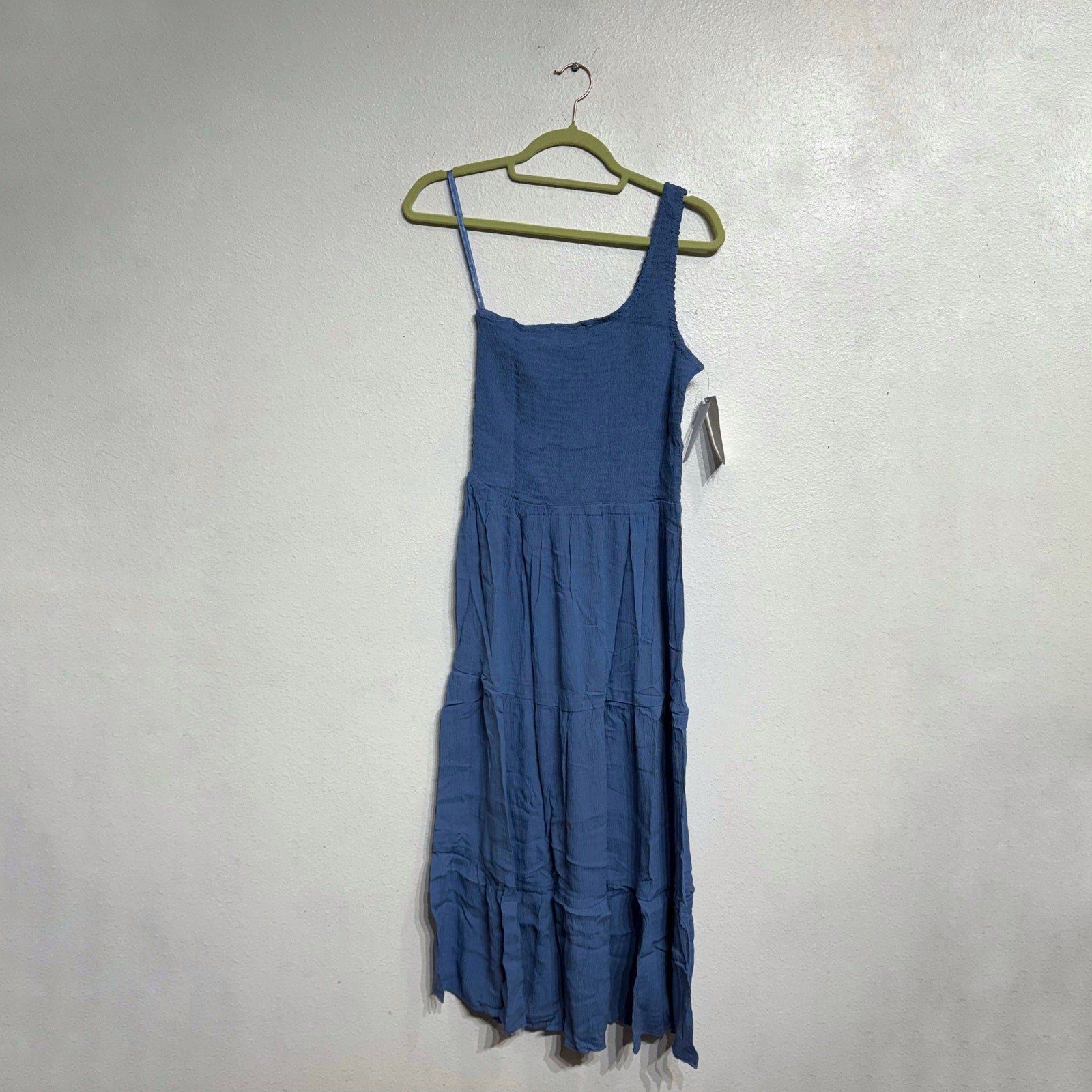Becca Swim Mist Blue Ponza Smocked One Shoulder Dress Sz M NWT