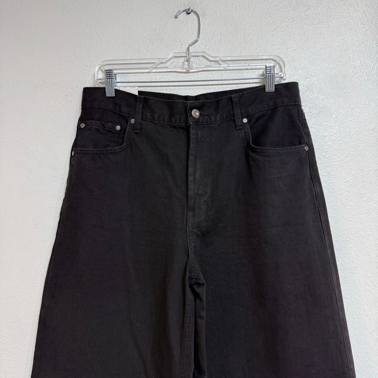 Zara Black Mid Rise Loose Fit Wide Leg Jeans Sz 8 NWT