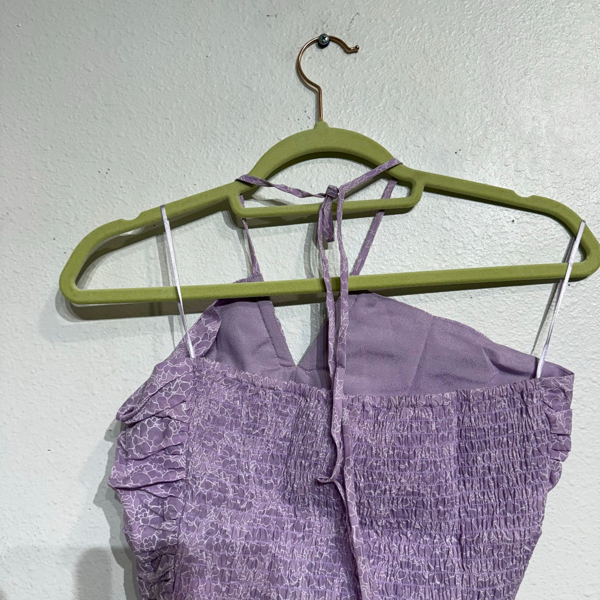 Wayf Lavender Floral Print Ruched Halter Top Sz M NWT