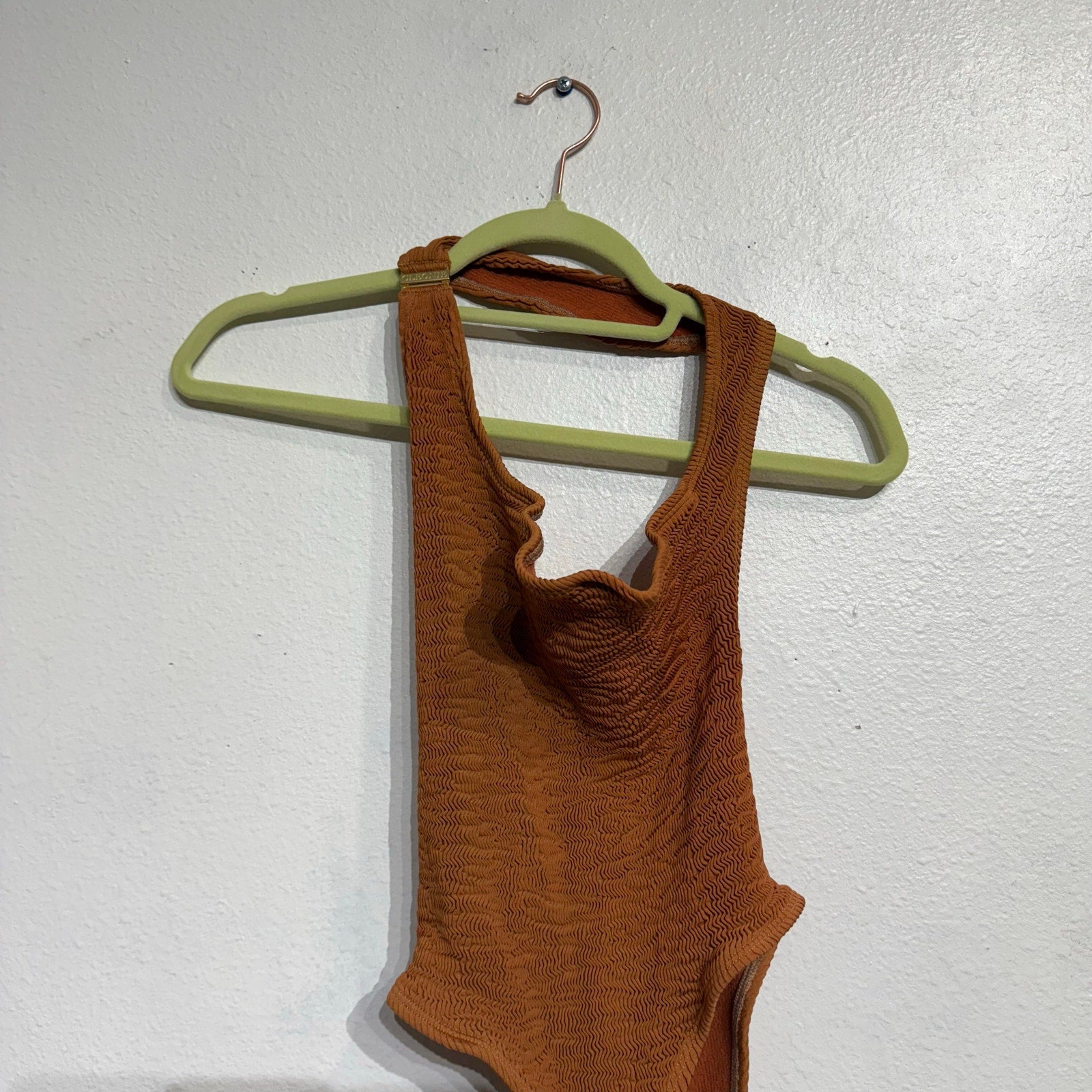 Cleonie Espresso Sculpture Mailout Smocked One Piece Swimsuit Sz O/S NWT