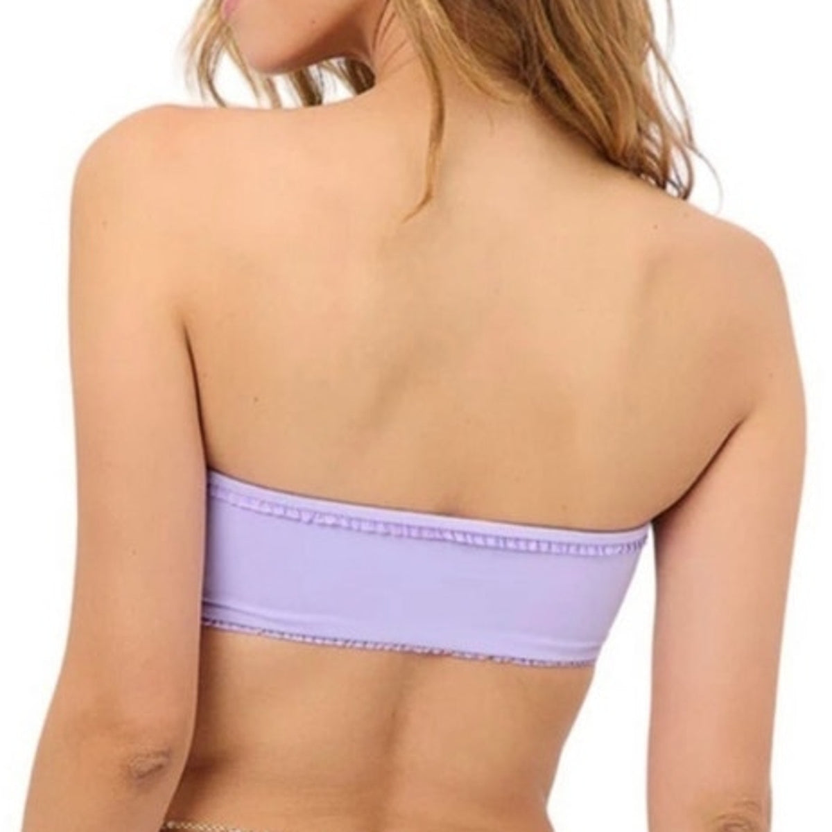 Frankies Bikinis Plum Jean Ruffle Bandeau Bikini Top Sz M NWT