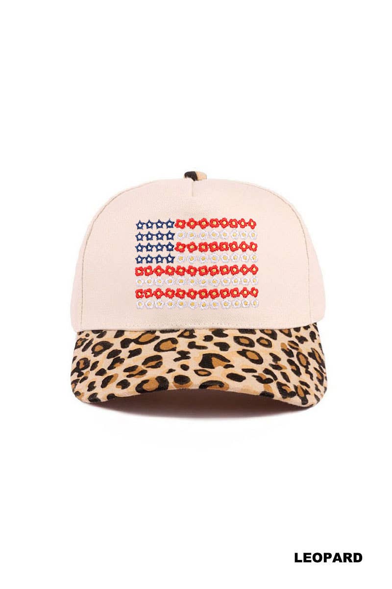`0403 Star Floral American Flag Two Tone Cotton Hat SI-29571