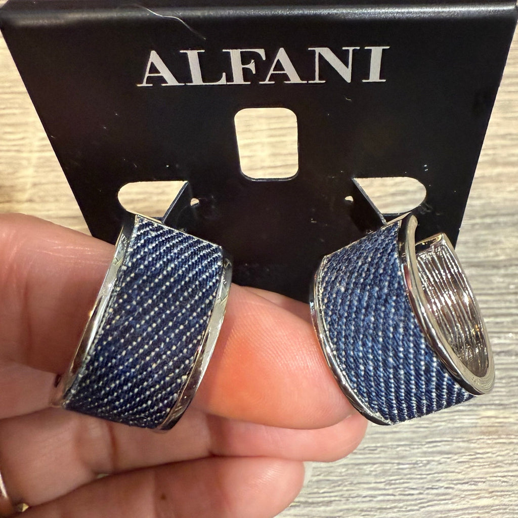 Alfani Silver Tone Denim Wrapped Wrangler Hoop Earrings NWT