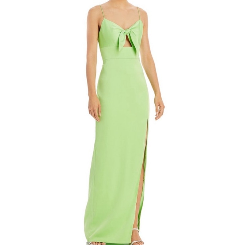 Aidan by Aidan Mattox Lime Green Tie Front Bodice Maxi Gown Sz 6 NWT