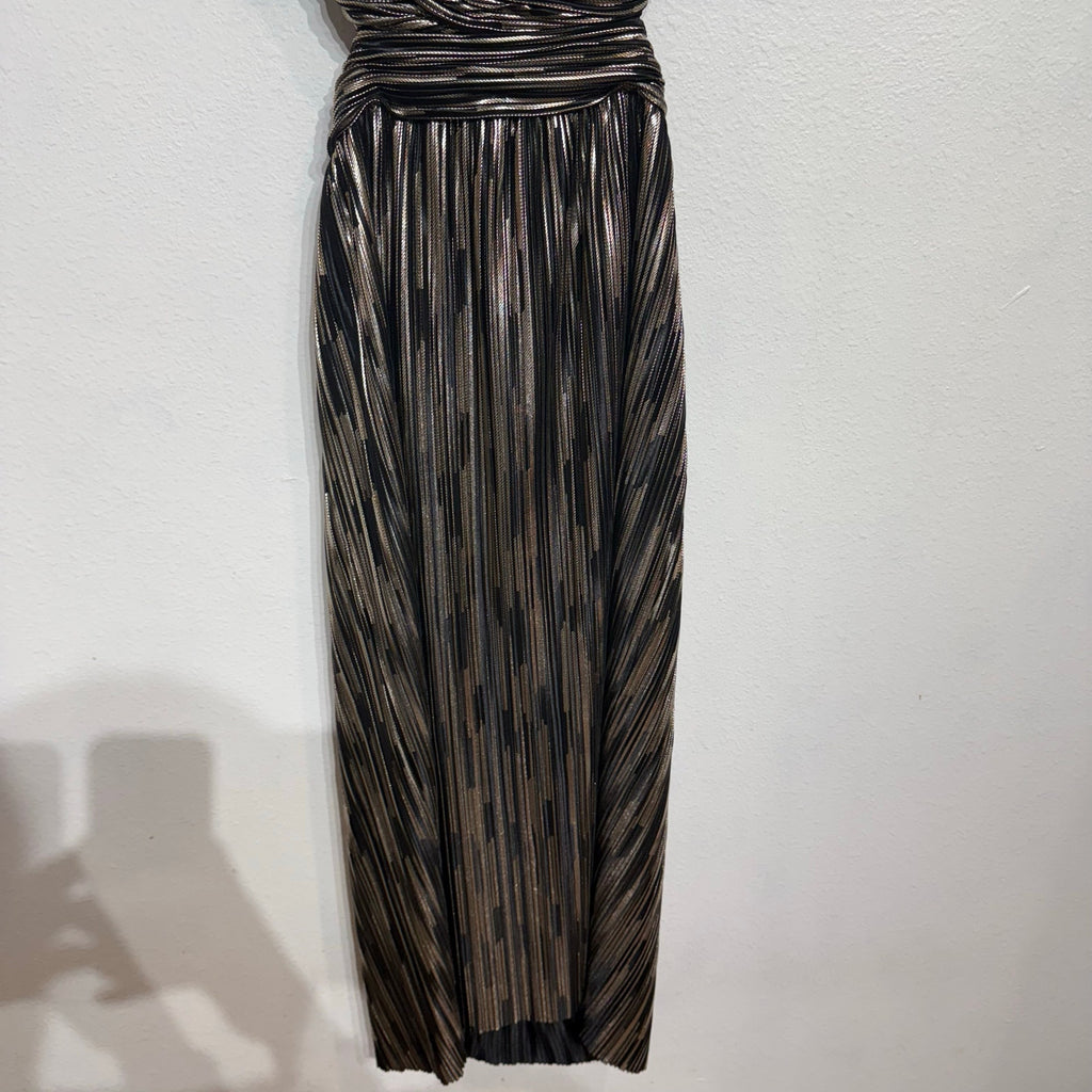 Aidan By Aidan Mattox Black Metallic Pleated Midi Dress Sz 8 NWT