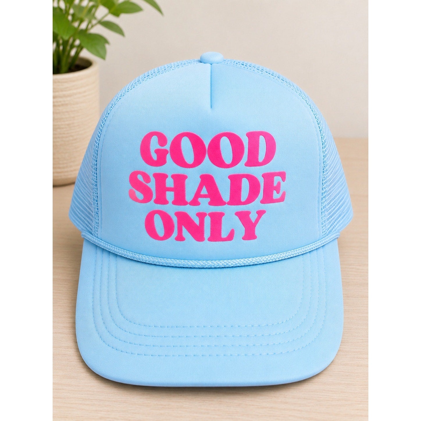 Good Shade Only Sky Blue & Pink Retro Adjustable Snapback Trucker Hat NWOT
