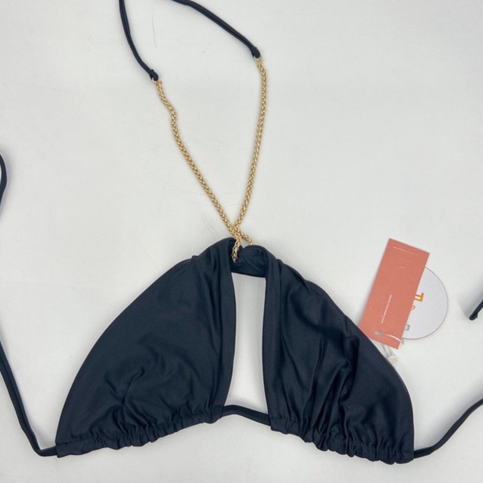 PQ Swim Black Gwen Chain Bikini Top Sz D-Cup NWT