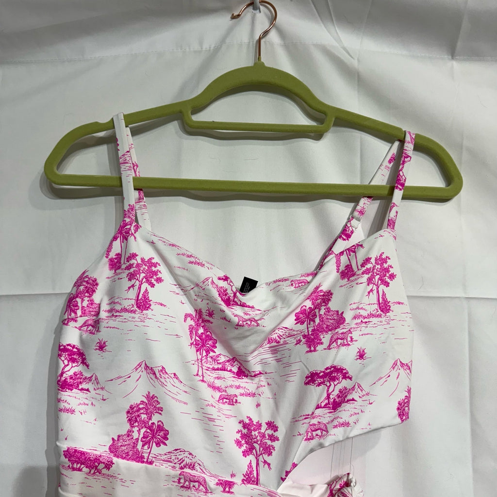 Aqua Pink Tropical Safari Cut Out One Piece Sz XL NWT