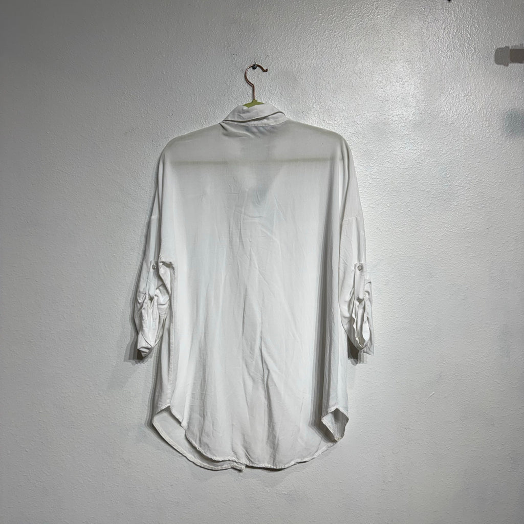 Grey Violet White Bedazzled Button Down Blouse Sz XS NWT