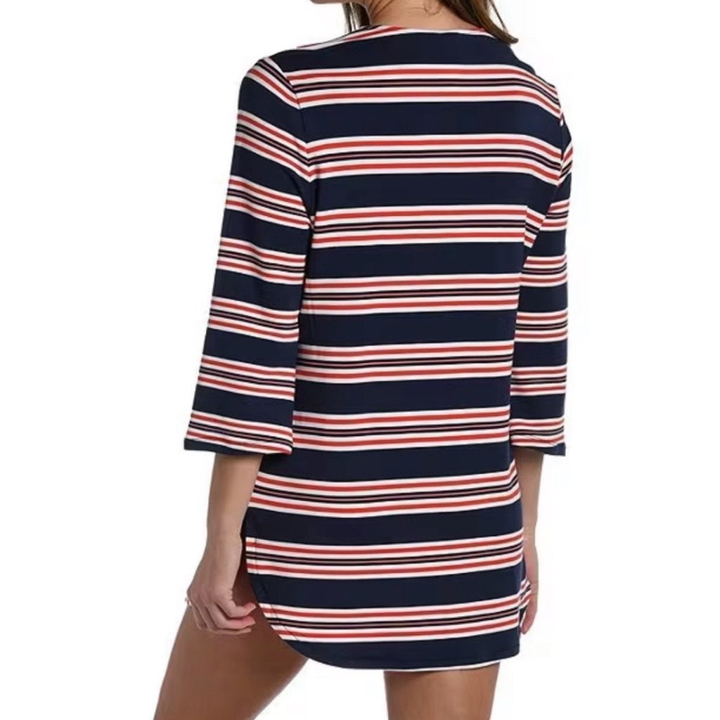 La Blanca Blue Sailor Striped Lace Up Cover Up Tunic Sz XS NWT