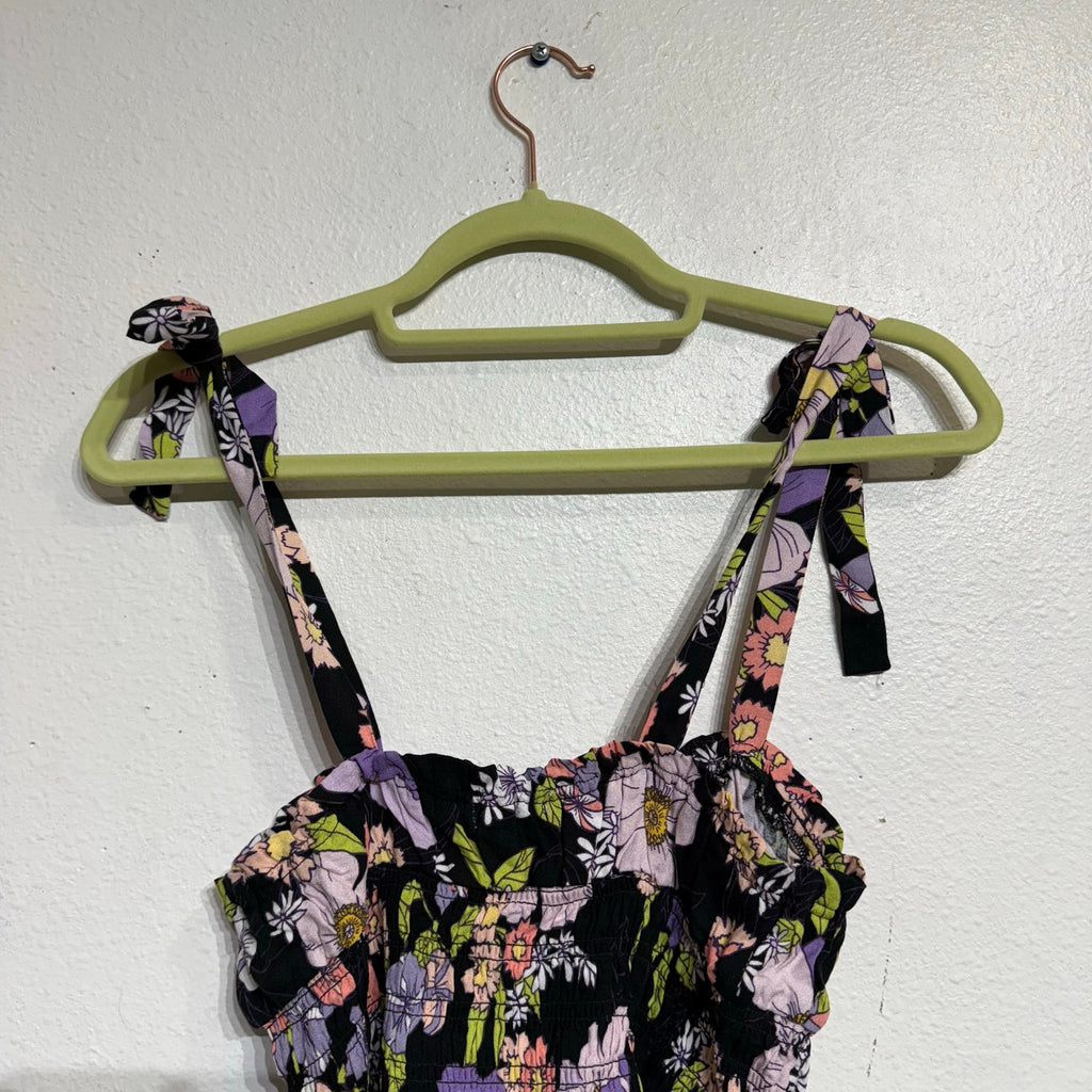 AFRM Black Floral Stein Smocked Crop Top Sz M NWT