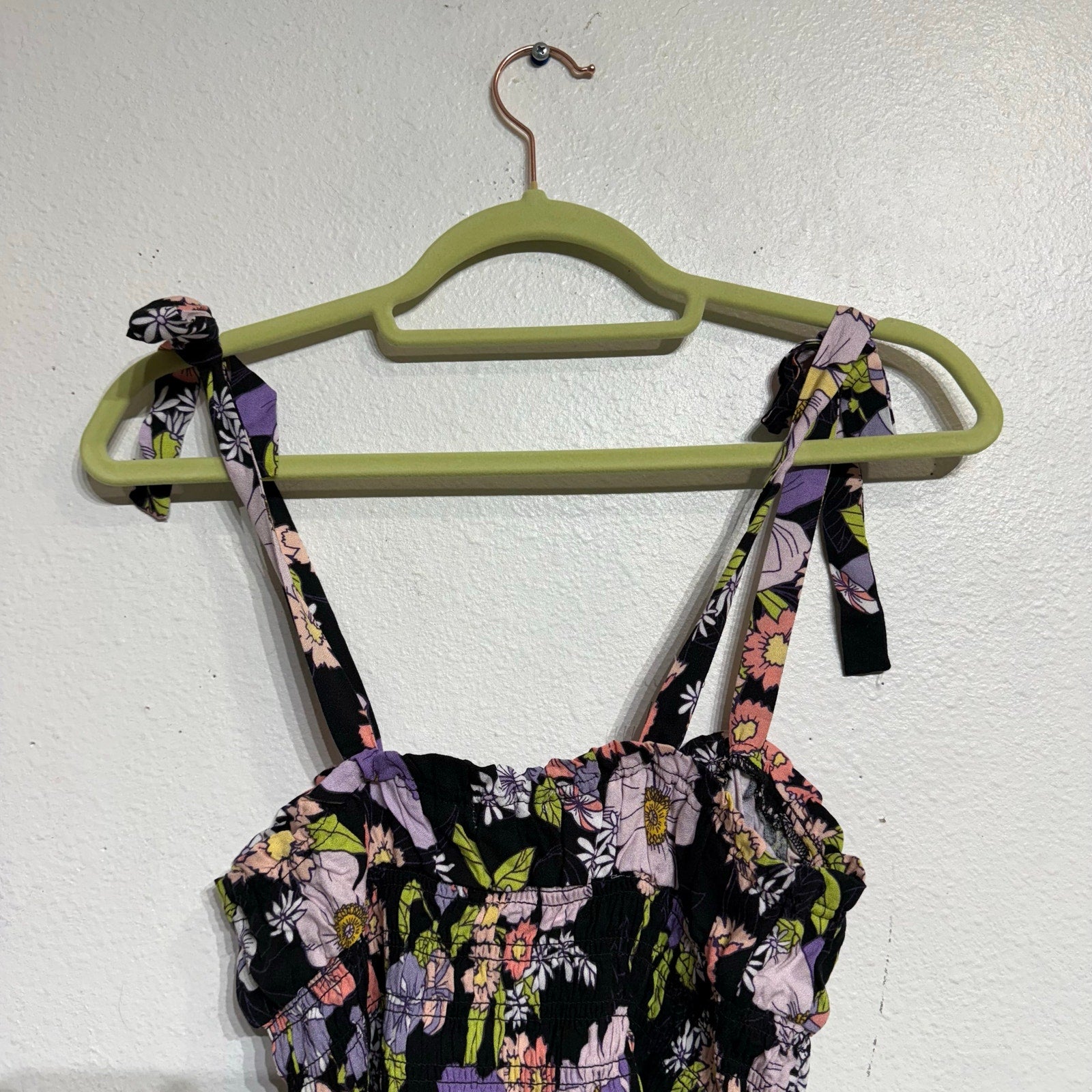 AFRM Black Floral Stein Smocked Crop Top Sz M NWT