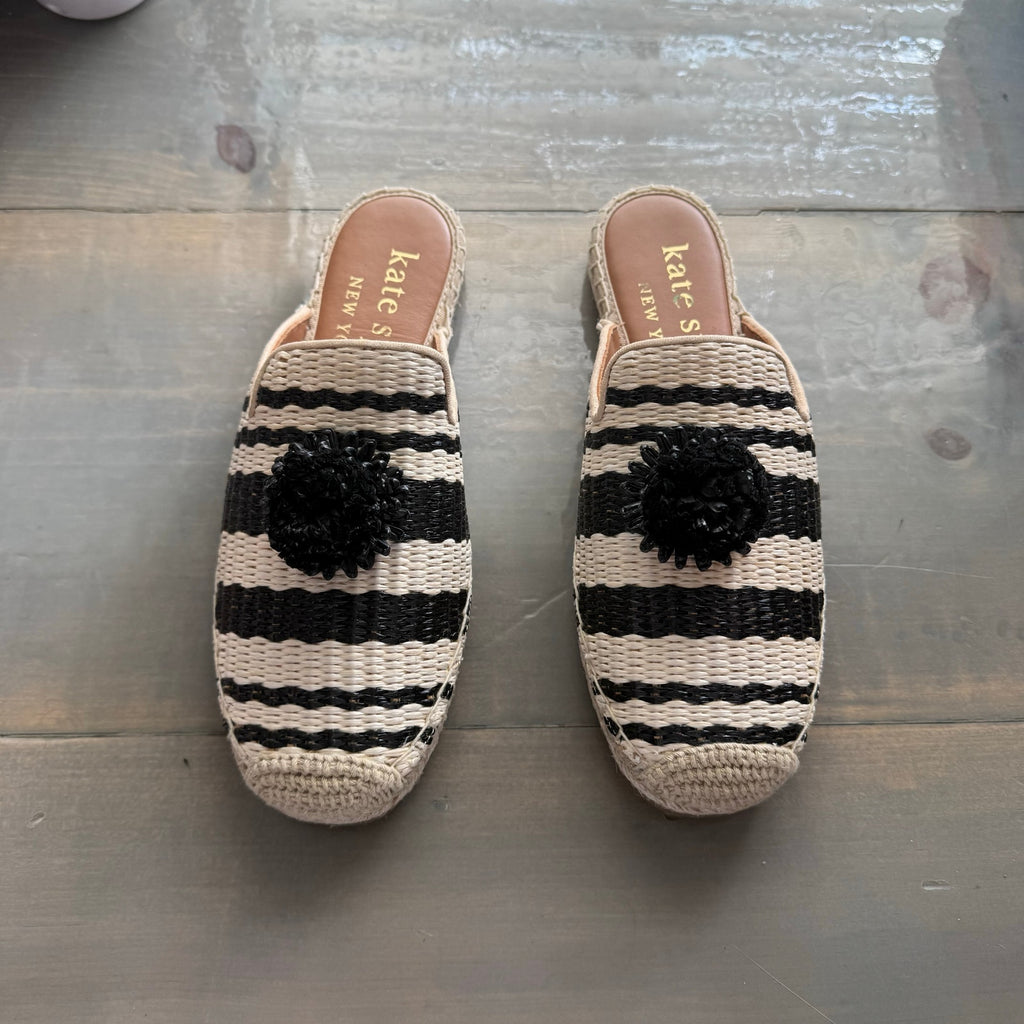 Kate Spade New York Tan Striped Solero Raffia Mules Sz 7 NWT