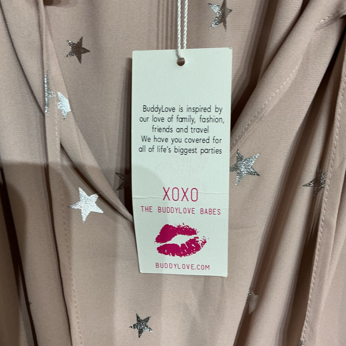 Buddy Love Pink Silver Metallic Star Bell Sleeve Dress Sz S NWT