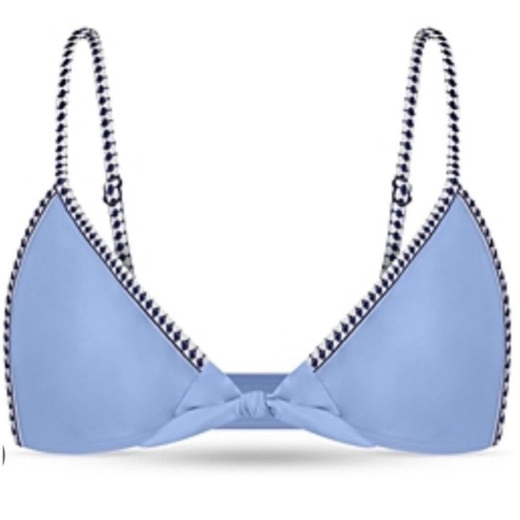 Lemlem Sky Blue Lena Tie Front Bikini Top Sz XL NWT