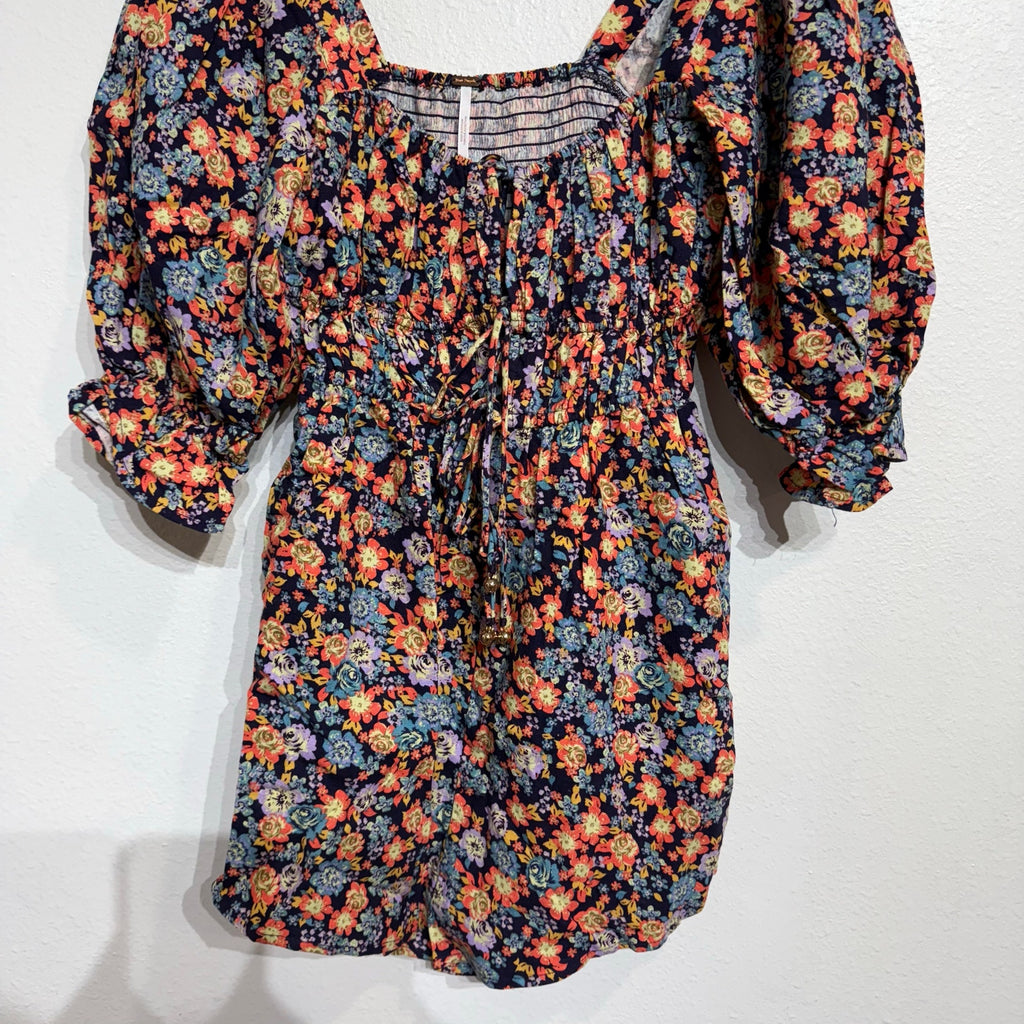 Free People Navy Combo Show Me Loe Floral Square Neck Romper Sz XS NWT