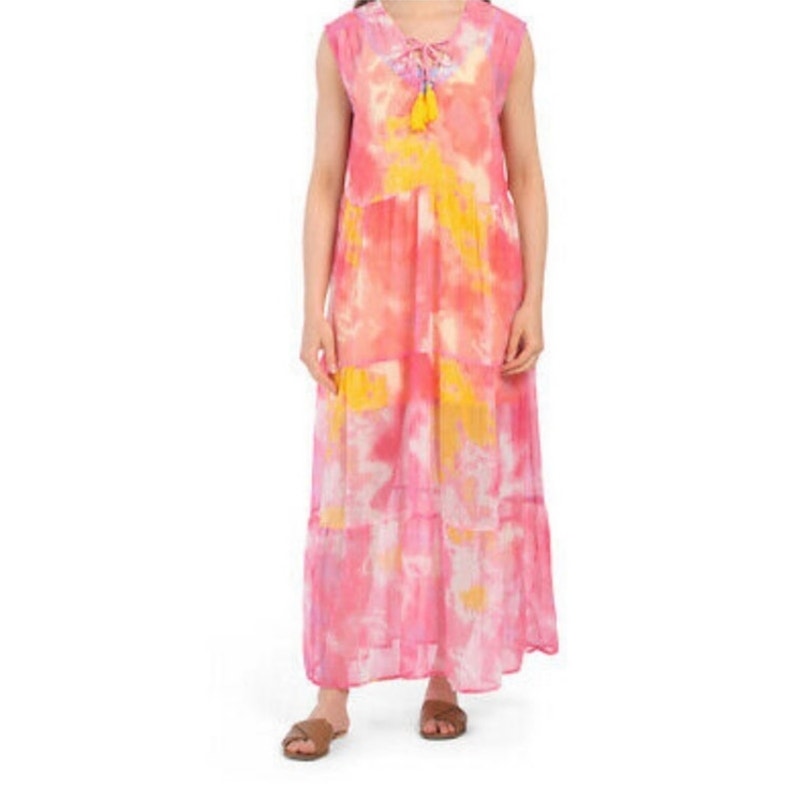 America & Beyond Pink Totally Tie Dyed Maxi Cover Up Sz M NWT