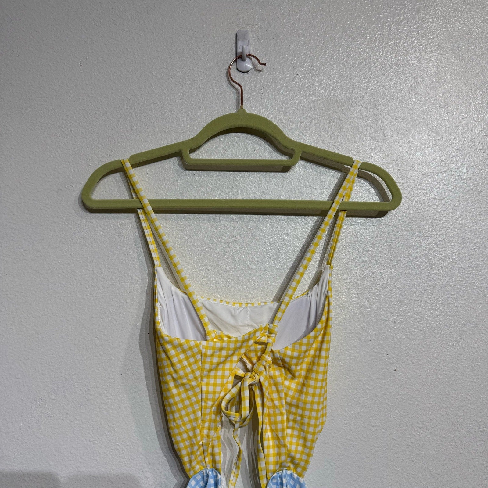 Aqua Swim Yellow Checkered Color Blocked Cut Out One Piece Swimsuit Sz S NWT