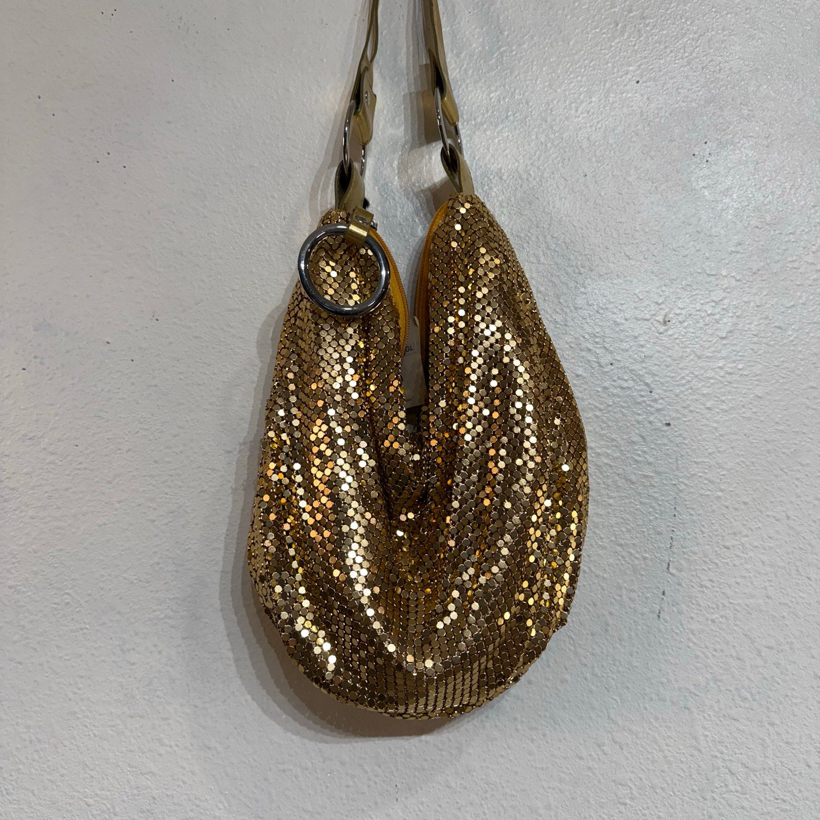 Hananel Gold Metallic Mesh Slouchy Chainmail Y2K Hobo Bag NWT