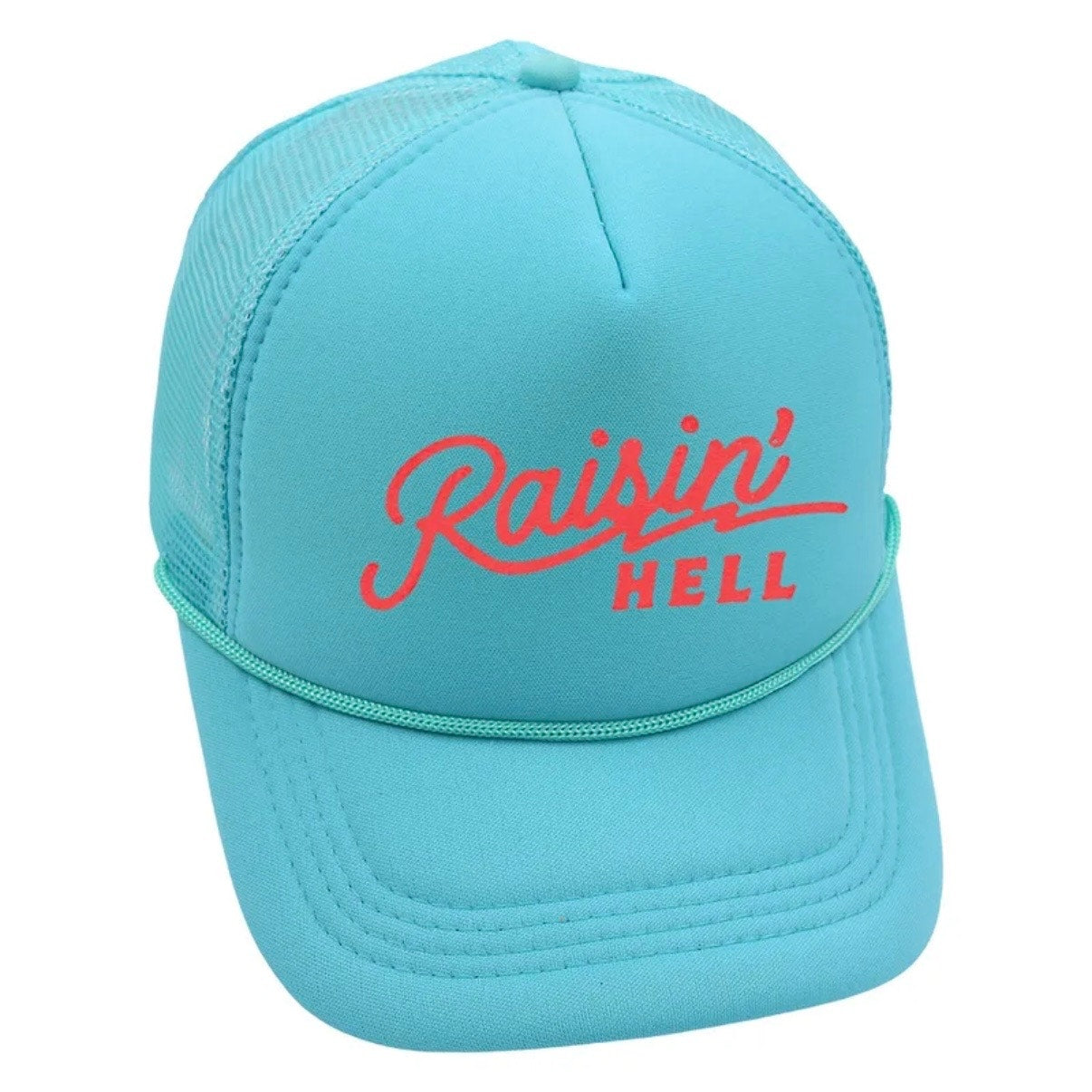 Raisin’ Hell Aqua Mesh Trucker Adjustable Snapback Hat NWT