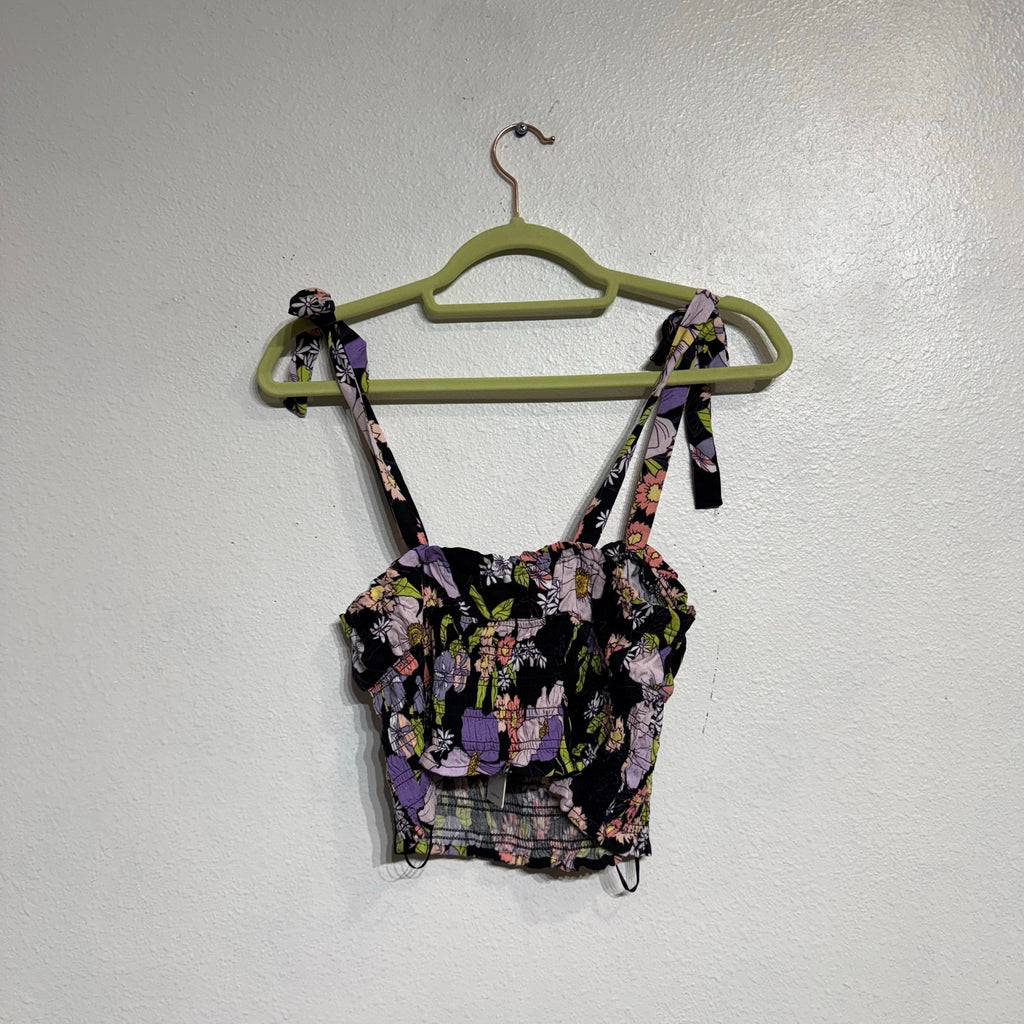 AFRM Black Floral Stein Smocked Crop Top Sz M NWT
