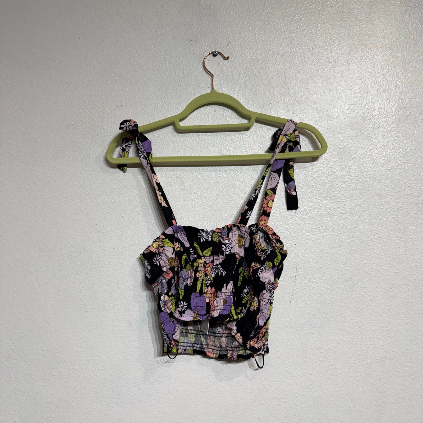 AFRM Black Floral Stein Smocked Crop Top Sz M NWT