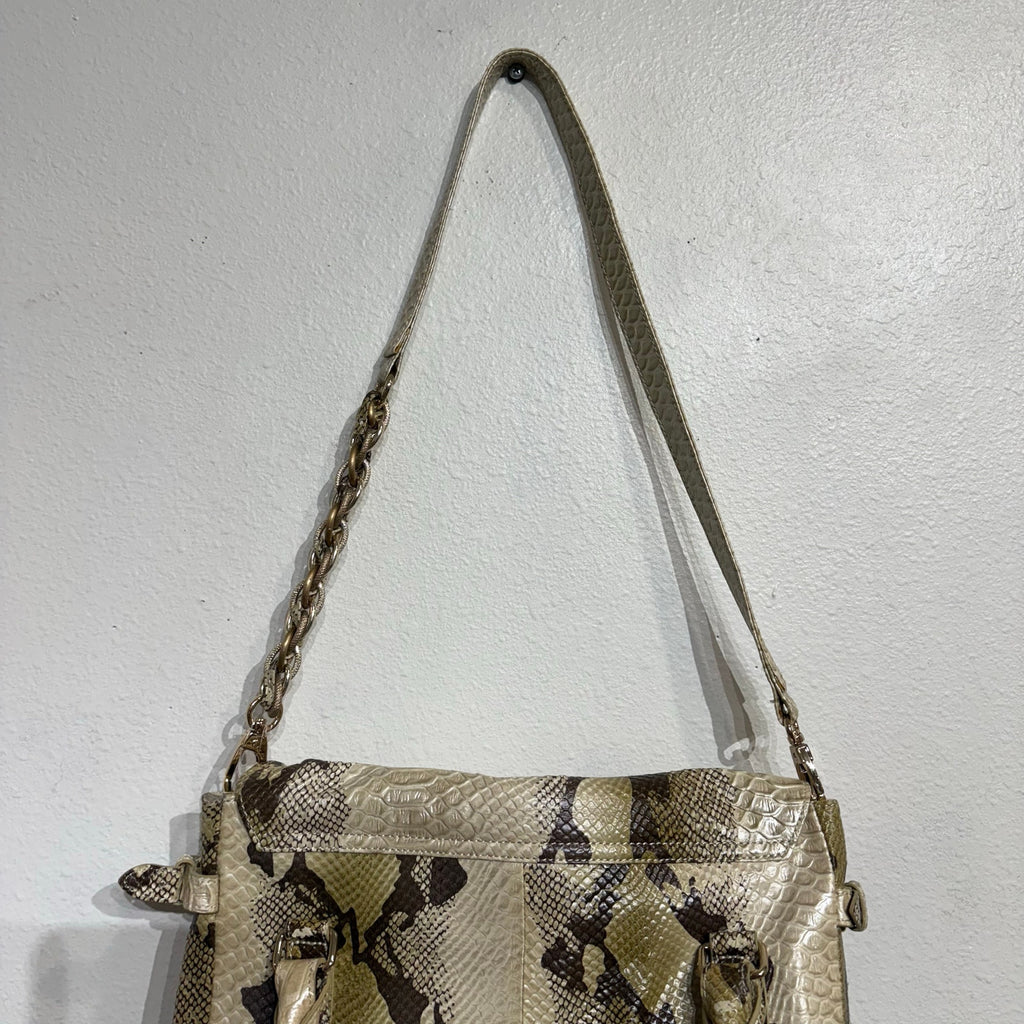 Elliott Lucca Cream Snake Print Shoulder Bag NWT