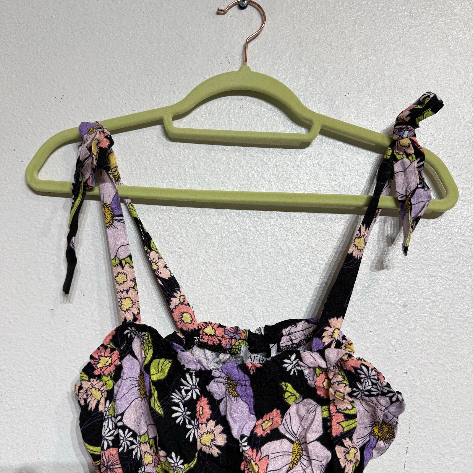 AFRM Black Floral Stein Smocked Crop Top Sz M NWT